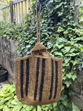 NEW LSpace Andressa Stripe Bag Natural Woven Raffia Bucket Boho Coastal Festival